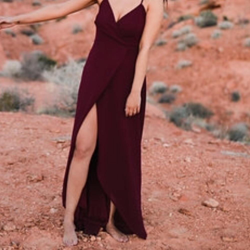 Burgundy high low wrap dress
